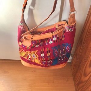 Weekender huipil Guatemala bags red blue collectible embroidered boho travel